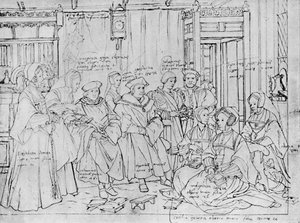 La famiglia More, dallo schizzo di Holbein al Museo di Basilea, 1527, 1903 da Hans Holbein der Jüngere