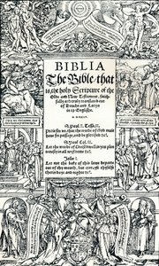 Pagina del titolo della Bibbia inglese di Coverdale, 1535 da Hans Holbein der Jüngere