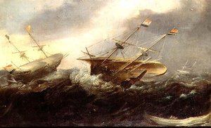 Navi da guerra olandesi in una tempesta