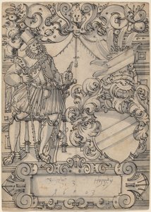 Un donatore con uno stemma (Schildbegleiter und Wappenschild mit Schrägbalken) da Hans Jegli II