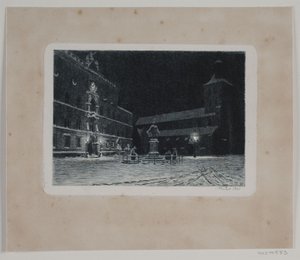 La piazza della chiesa di San Canuto a Odense. Sera da Hans Julius Fæster