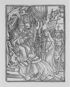 Il Papa, dalla Danza della Morte, ca. 1526, pubblicato 1538 da Hans Lützelburger