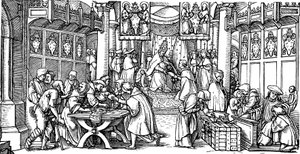 La vendita delle indulgenze (dettaglio) da Hans Lützelburger