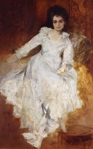 Ritratto di una Signora con un Vestito Bianco Distesa su un Divano da Hans Makart