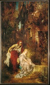 Biancaneve addormentata... (dipinto su tela) da Hans Makart