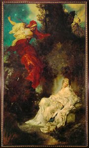 Biancaneve riceve il pettine avvelenato... (dipinto su tela) da Hans Makart