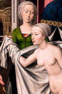 Betsabea al bagno, 1485 circa (tempera e olio su tavola (quercia)) da Hans Memling