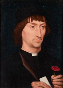 Ritratto di uomo con rosa da Hans Memling
