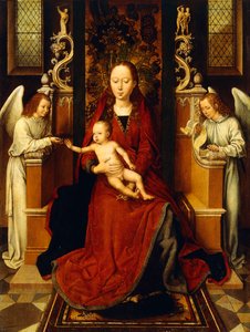 La Vergine e il Bambino in trono con due angeli da Hans Memling