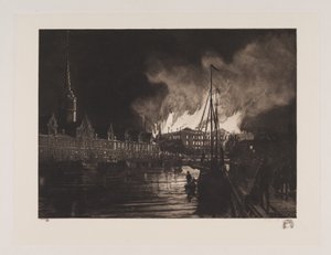 Il Palazzo di Christiansborg in fiamme da Hans Nikolaj Hansen