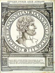 Elio Adriano, illustrazione da Imperatorum romanorum omnium orientalium et occidentalium verissimae imagines ex antiquis numismatis, xilografia di Rudolph Wyssenbach, stampata da Andreas Gesner, Zurigo