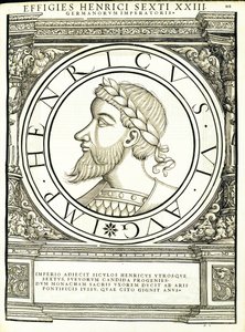 Enrico VI, illustrazione da Imperatorum romanorum omnium orientalium et occidentalium verissimae imagines ex antiquis numismatis, xilografia di Rudolph Wyssenbach, stampata da Andreas Gesner, Zurigo da Hans Rudolf Manuel Deutsch