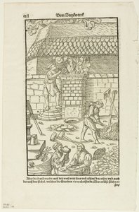Pagina CCCL da Vom Bergwerck XII Bücher di Agricola, tavola 43 da Xilografie da libri del XVI secolo da Hans Rudolf Manuel Deutsch