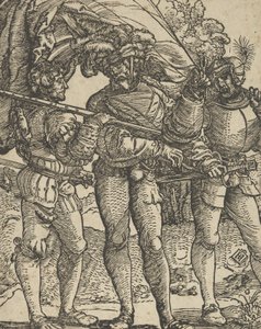Un portabandiera fiancheggiato da un lanzichenecco su ciascun lato da Hans Schäufelein the Elder