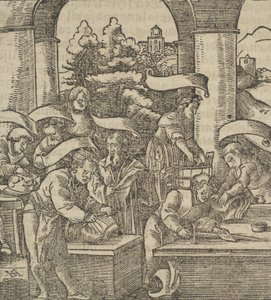 La fabbricazione delle armature, da Hymmelwagen auff dem, wer wol lebt da Hans Schäufelein the Elder