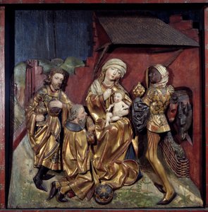Adorazione dei Magi. Rilievo su legno dorato policromo di Hans Schuechlin (1440-1505)