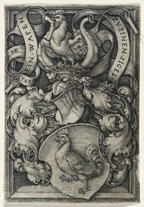 Stemma con un gallo, 1543 (incisione su carta vergata) da Hans Sebald Beham