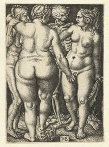 Morte e tre donne nude in piedi