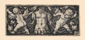 Fregio con corazza al centro, fiancheggiato da due geni da Hans Sebald Beham