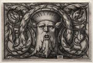 Ornamento di testa di satiro e corona, 1543