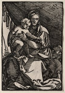 La Sacra Famiglia sotto una tenda da Hans Sebald Beham