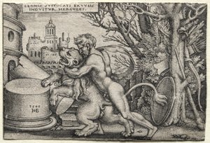 Le fatiche di Ercole: Ercole strangola il leone di Nemea da Hans Sebald Beham