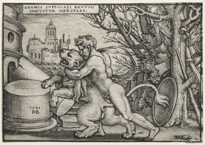 Le fatiche di Ercole: Ercole strangola il leone di Nemea da Hans Sebald Beham