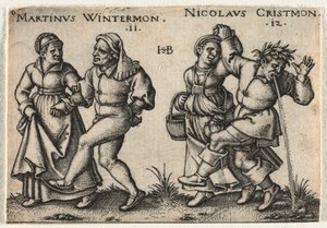 Il matrimonio contadino o i dodici mesi: 11-Martinus Wintermon 12-Nicolaus Cristmon da Hans Sebald Beham