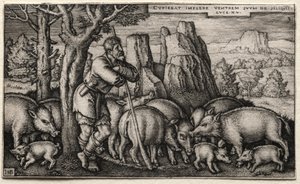 Il figliol prodigo: Custodia dei porci da Hans Sebald Beham