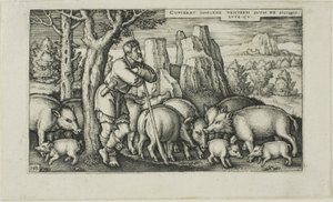 Il figliol prodigo con i porci, tavola tre da La storia del figliol prodigo da Hans Sebald Beham