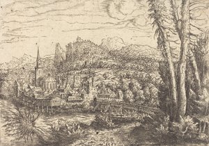 Veduta di una città vicino a un fiume, 1553