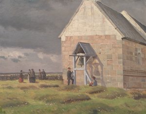 Una tempesta in arrivo dietro la chiesa di Nørre Vium, Jutland da Hans Smidth
