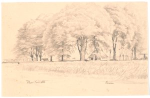 Paesaggio presso Esrom, in primo piano un ruscello con un ponte, sullo sfondo alberi alti e una casa da Hans Smidth