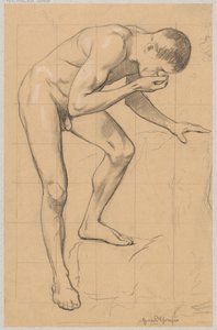 Nudo di uomo chinato in avanti da Hans Thoma