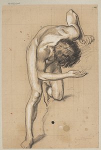 Nudo di giovane piegato in avanti da Hans Thoma