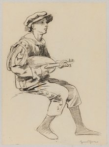 Ragazzo in costume rinascimentale che suona il liuto da Hans Thoma