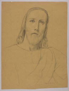 Testa di Cristo, verso: Crocifissione di Cristo da Hans Thoma