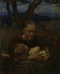 Madre e bambino in un giardino da Hans Thoma