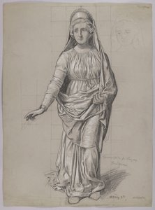 Progetto di costume per Fricka, verso: schizzo di costume per una Valchiria da Hans Thoma