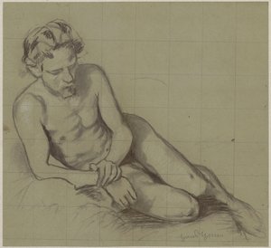 Studio di un uomo nudo sdraiato sul fianco destro da Hans Thoma