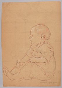 Studio di un bambino seduto, verso: un vecchio seduto su una pietra da Hans Thoma