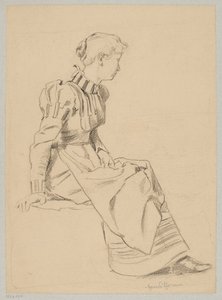 Studio di una giovane donna seduta in un lungo abito da Hans Thoma