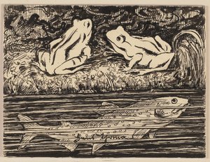 Disegno per un abbecedario: rana da Hans Thoma