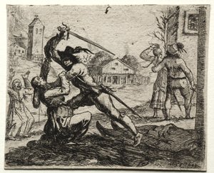 Soggetti militari: due soldati che inseguono donne in un villaggio da Hans Ulrich Franck