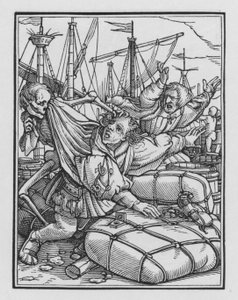 La danza della morte di Holbein: Il mercante da Hans after Holbein the Younger