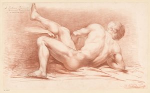 Nudo maschile seduto, visto di schiena