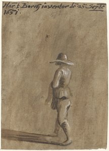 Ragazzo con cappello a tesa larga, camminando verso sinistra
