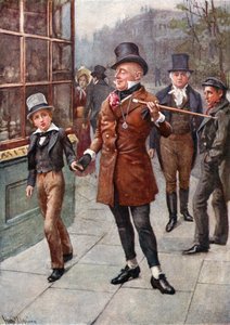 Mr. Micawber accompagna David a casa (litografia a colori)