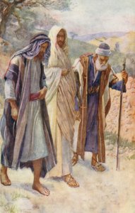 Nuovo Testamento: La passeggiata verso Emmaus (litografia a colori) da Harold Copping