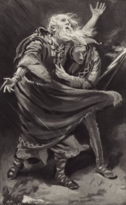 Su una brughiera, esposto alla furia della tempesta in una notte buia, vagava il re Lear? da Harold Copping